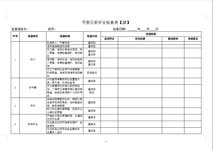 安全檢查表